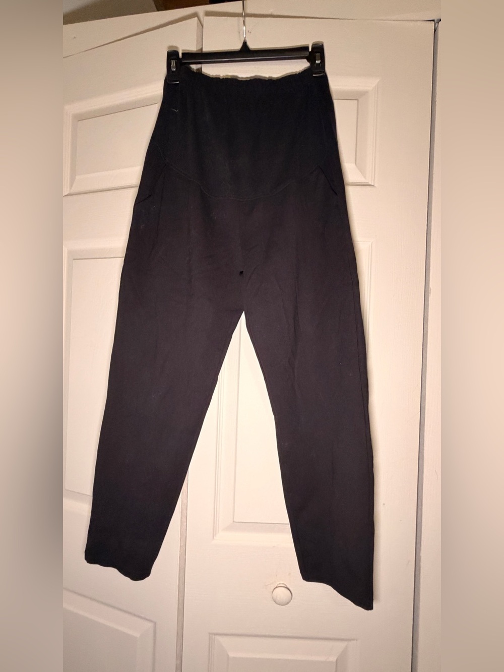 Everyday High-Waist Black Leggings with Tapered Ankles- maternity